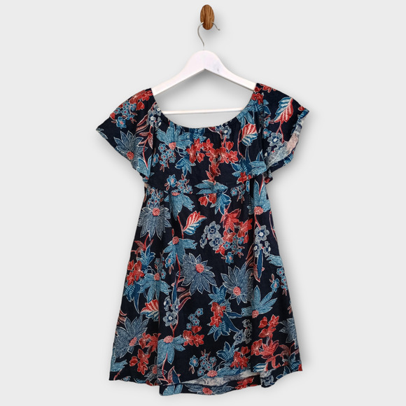 J Jill Love Linen Shirt Women Medium Tropical Sarasa Off the Shoulder Ruffled - Picture 2 of 5